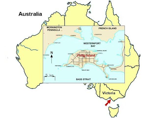 Phillip Island is aproximatley 140km South South East from Melbourne
